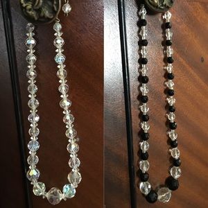 Vintage clear & black&clear glass necklace set!